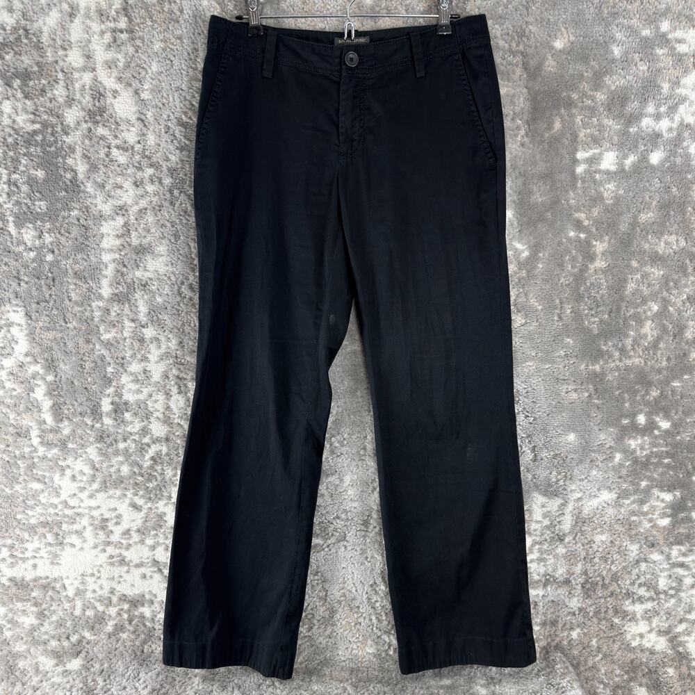 Banana Republic Size 4 Stretch Casual Straight Leg Flat Front Pants Black Button